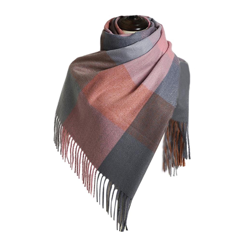 Womens Winter Plaid Scarf Fall Big Grid Neck Wrap Cape Gift Pink Gray