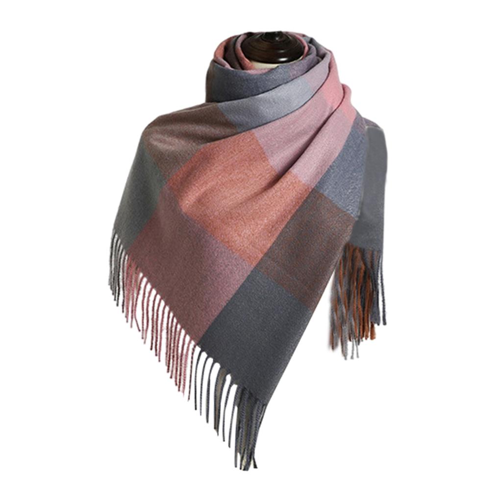 Womens Winter Plaid Scarf Fall Big Grid Neck Wrap Cape Gift Pink Gray