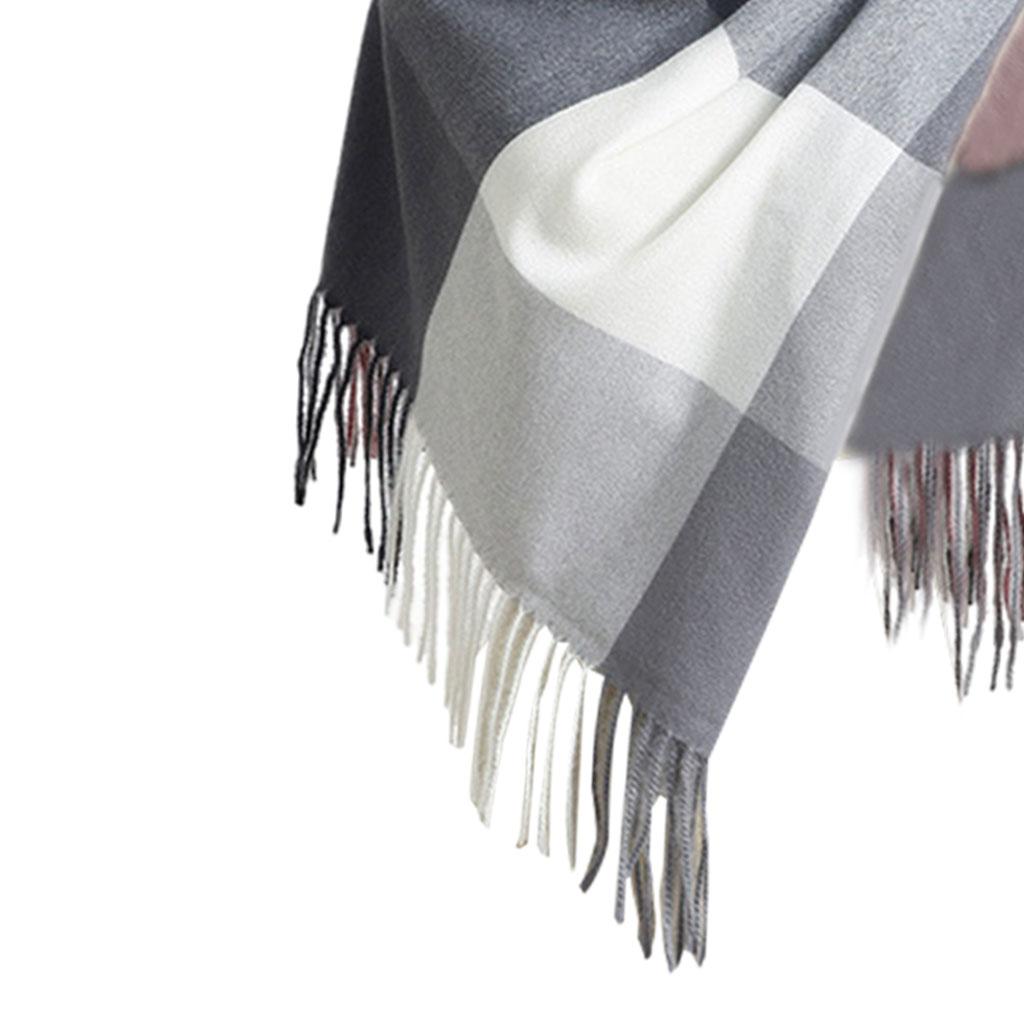Womens Winter Plaid Scarf Fall Big Grid Neck Wrap Cape Gift Gray White