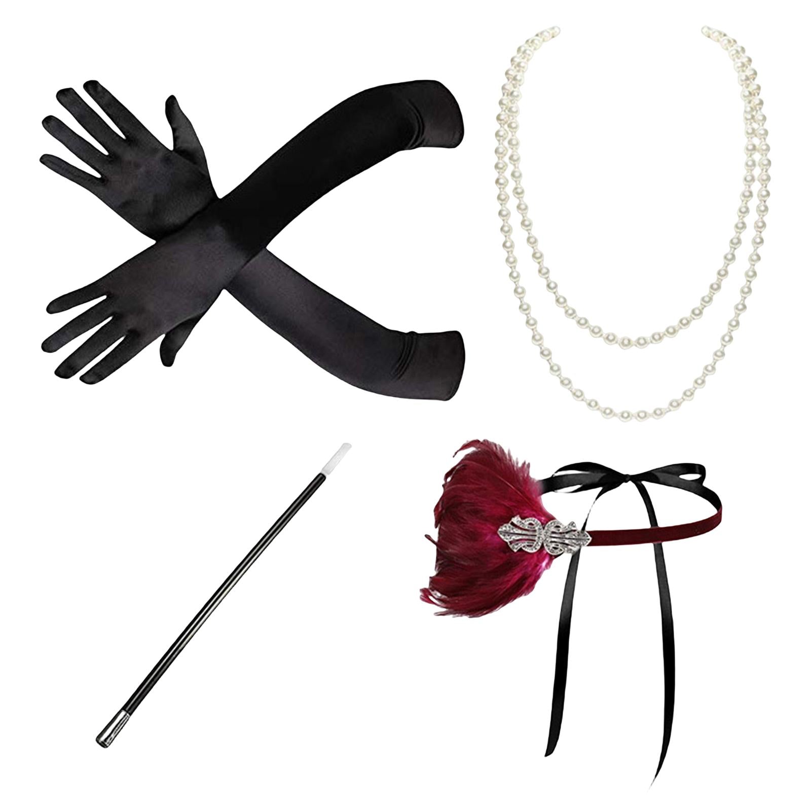 1920S Feather Headband Feather Headpiece for Theme Party Performances Stage 4 Pieces Wine Red