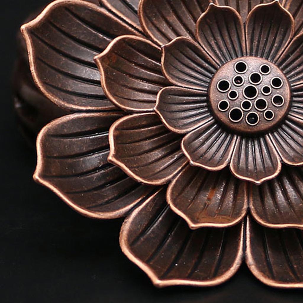 Alloy Lotus Incense Burner Stick Holder Plate Buddhism Censer Home Decor Red 16 Holes