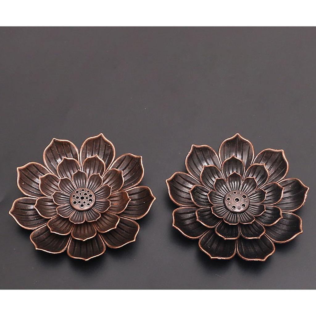 Alloy Lotus Incense Burner Stick Holder Plate Buddhism Censer Home Decor Red 16 Holes