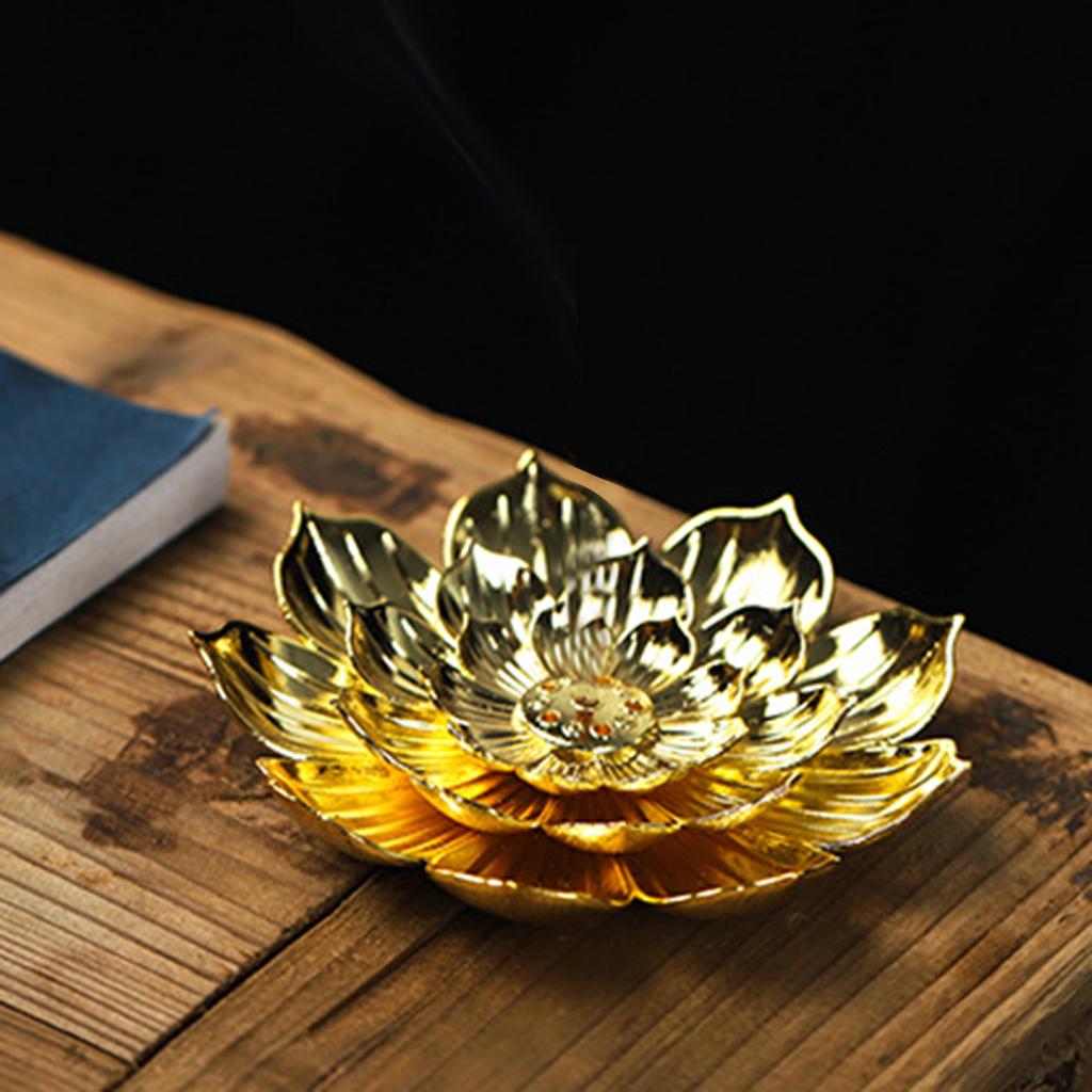 Alloy Lotus Incense Burner Stick Holder Plate Buddhism Censer Home Decor Golden 6 Holes
