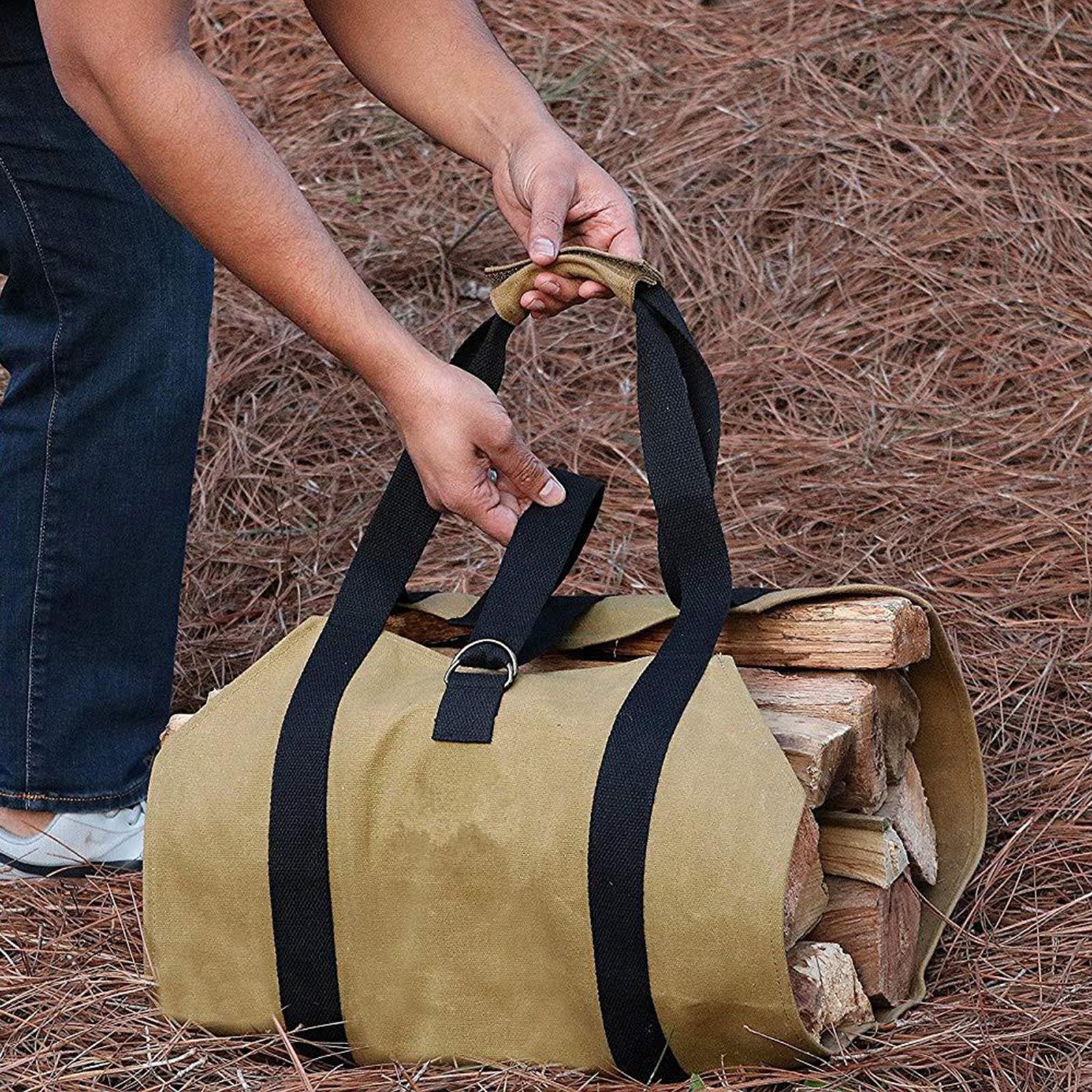 1pc Extra Large Log Carrier Bag Outdoor Firewood Holder Rack Heavy Duty