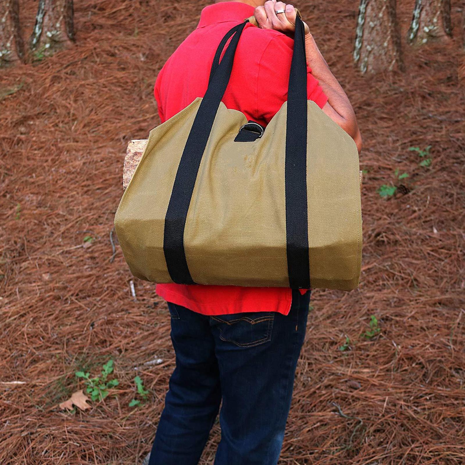 1pc Extra Large Log Carrier Bag Outdoor Firewood Holder Rack Heavy Duty