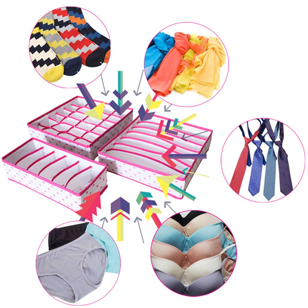 3Pcs Set Foldable Underwear Drawer Bra Socks Wardrobe Organizer Storage Rose