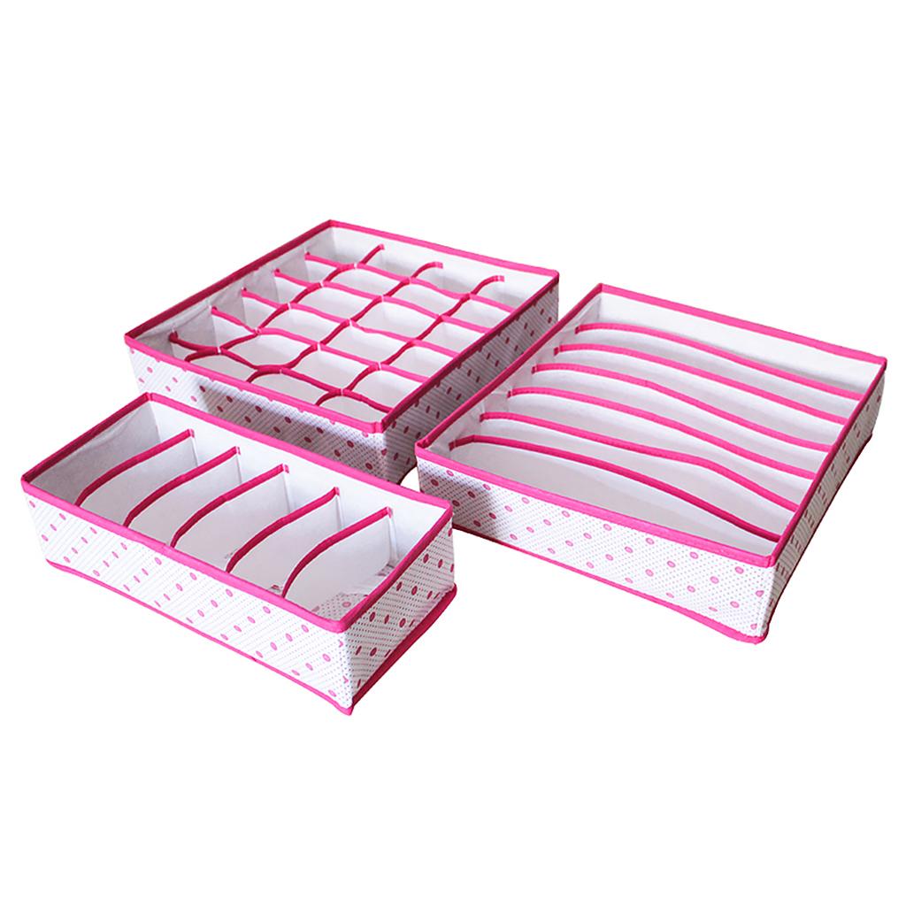 3Pcs Set Foldable Underwear Drawer Bra Socks Wardrobe Organizer Storage Rose