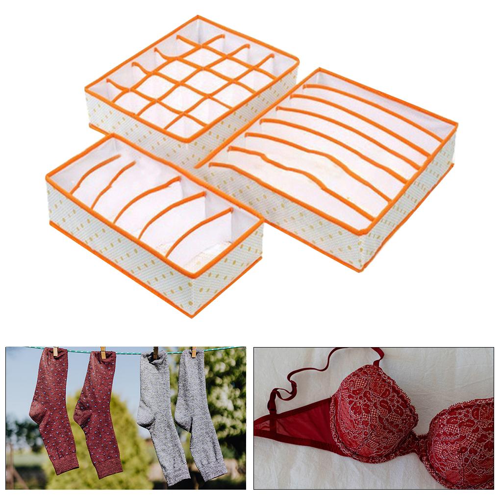 3Pcs Set Foldable Underwear Drawer Bra Socks Wardrobe Organizer Storage Orange