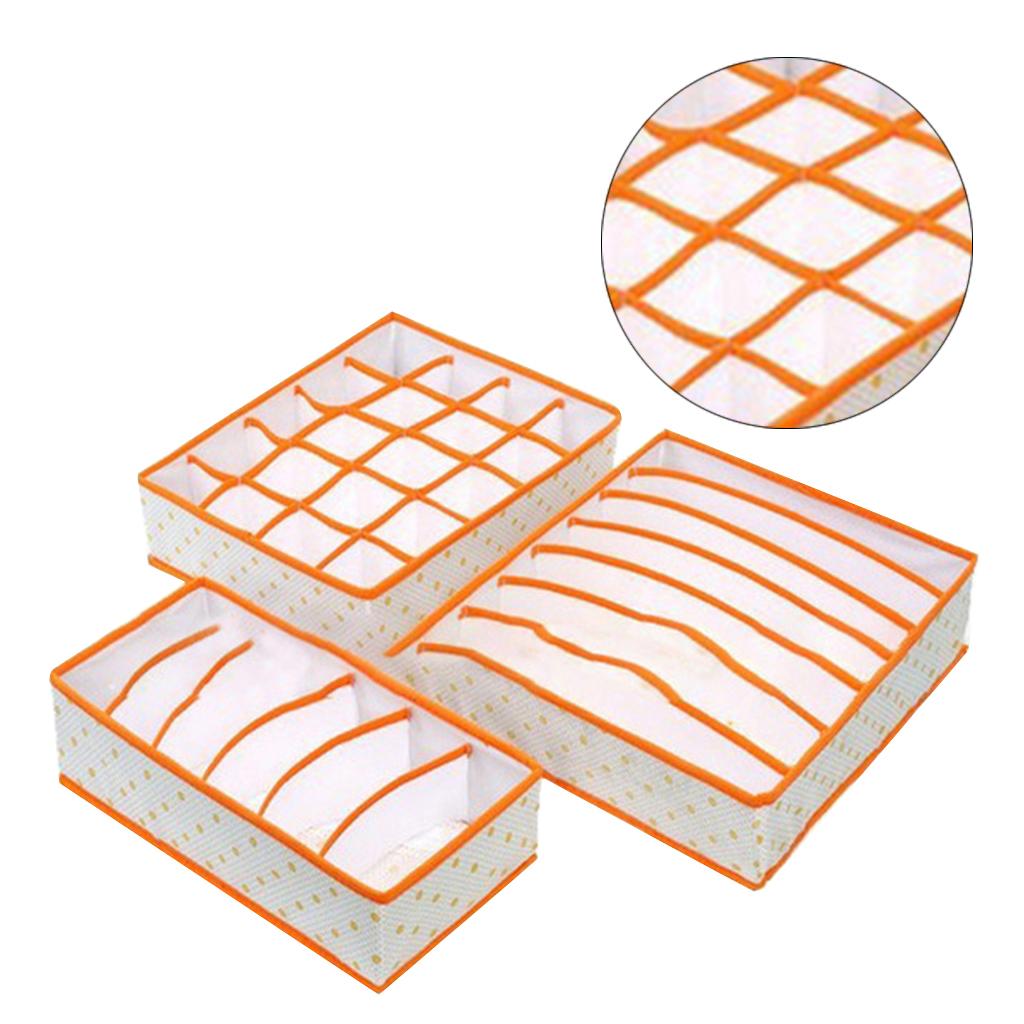 3Pcs Set Foldable Underwear Drawer Bra Socks Wardrobe Organizer Storage Orange