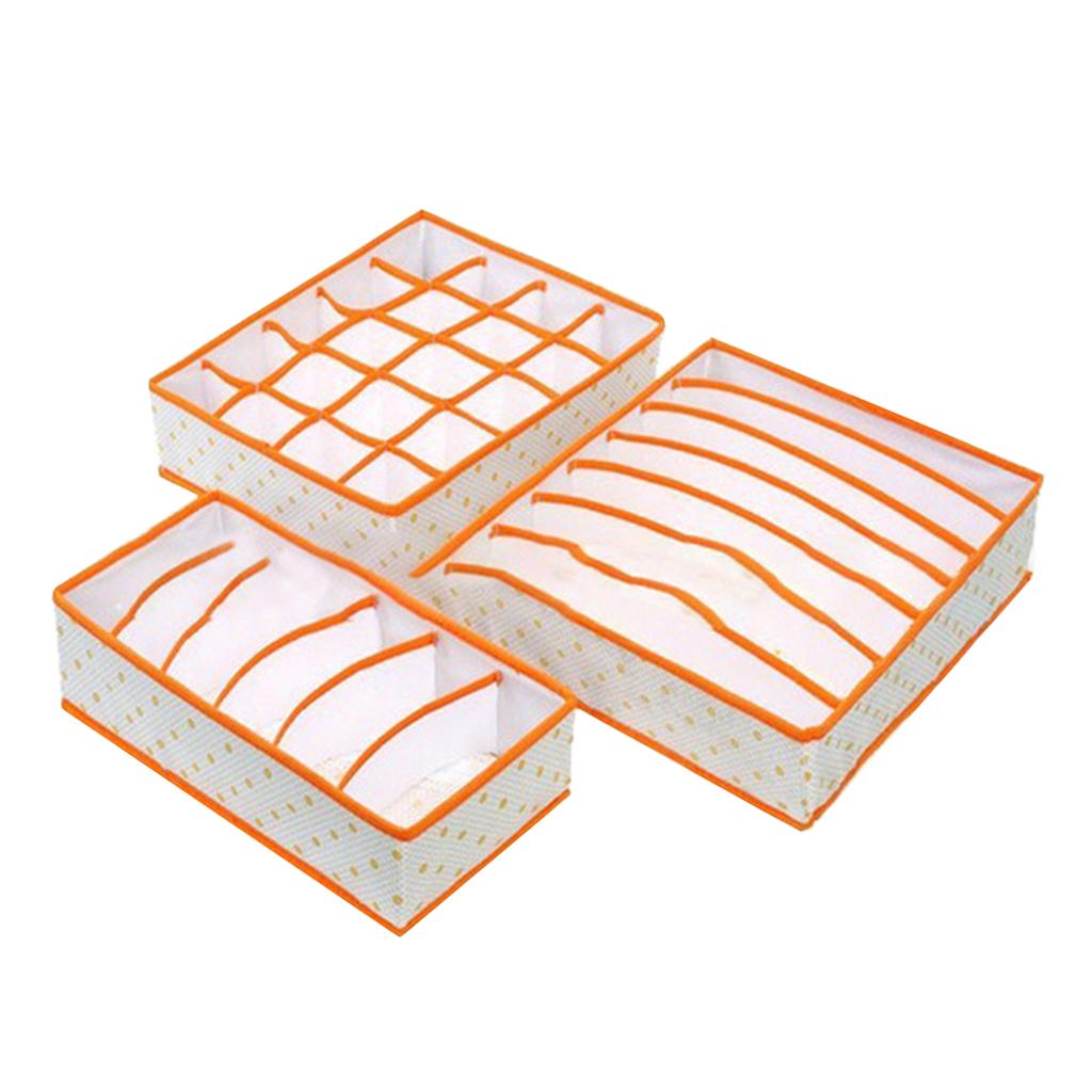 3Pcs Set Foldable Underwear Drawer Bra Socks Wardrobe Organizer Storage Orange