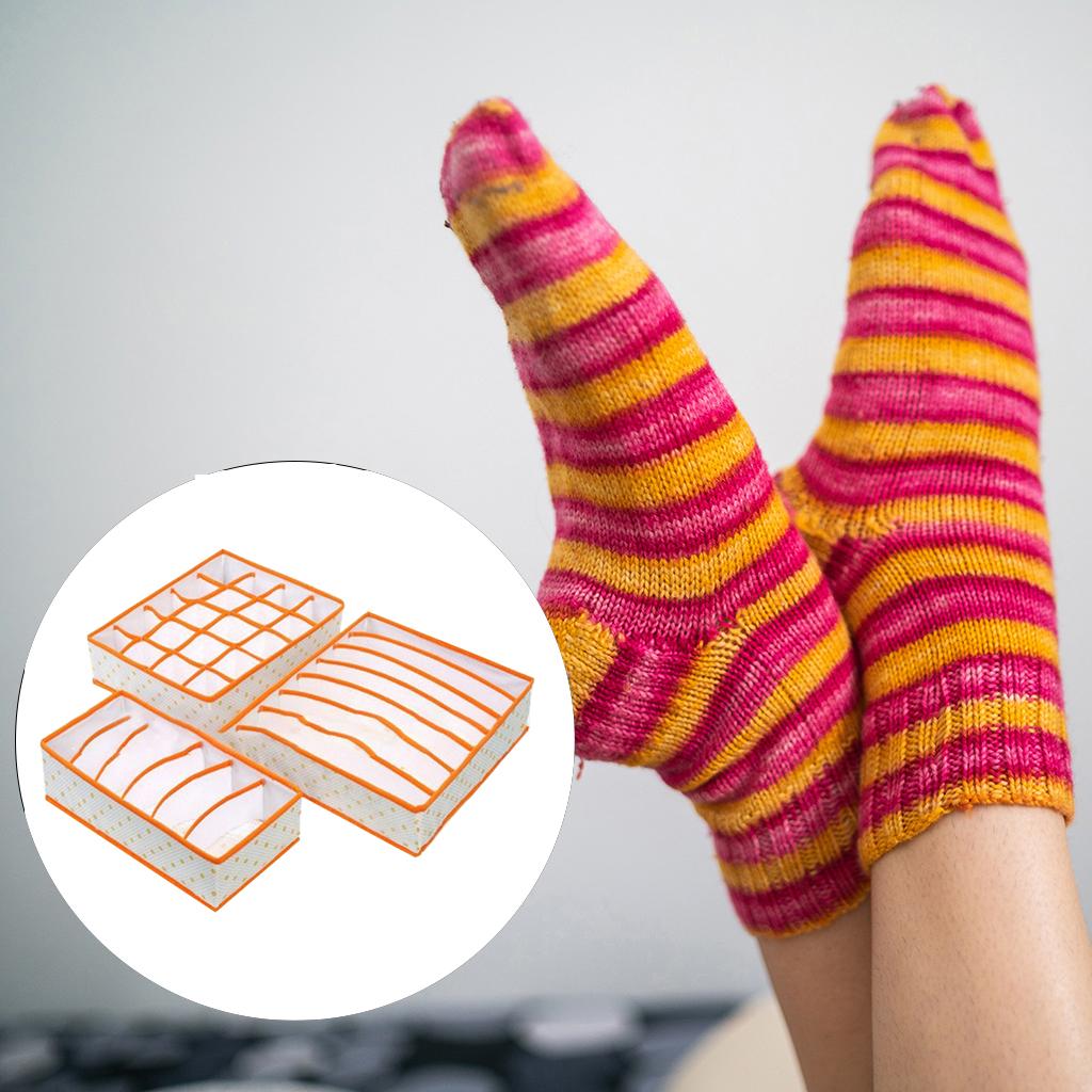 3Pcs Set Foldable Underwear Drawer Bra Socks Wardrobe Organizer Storage Orange