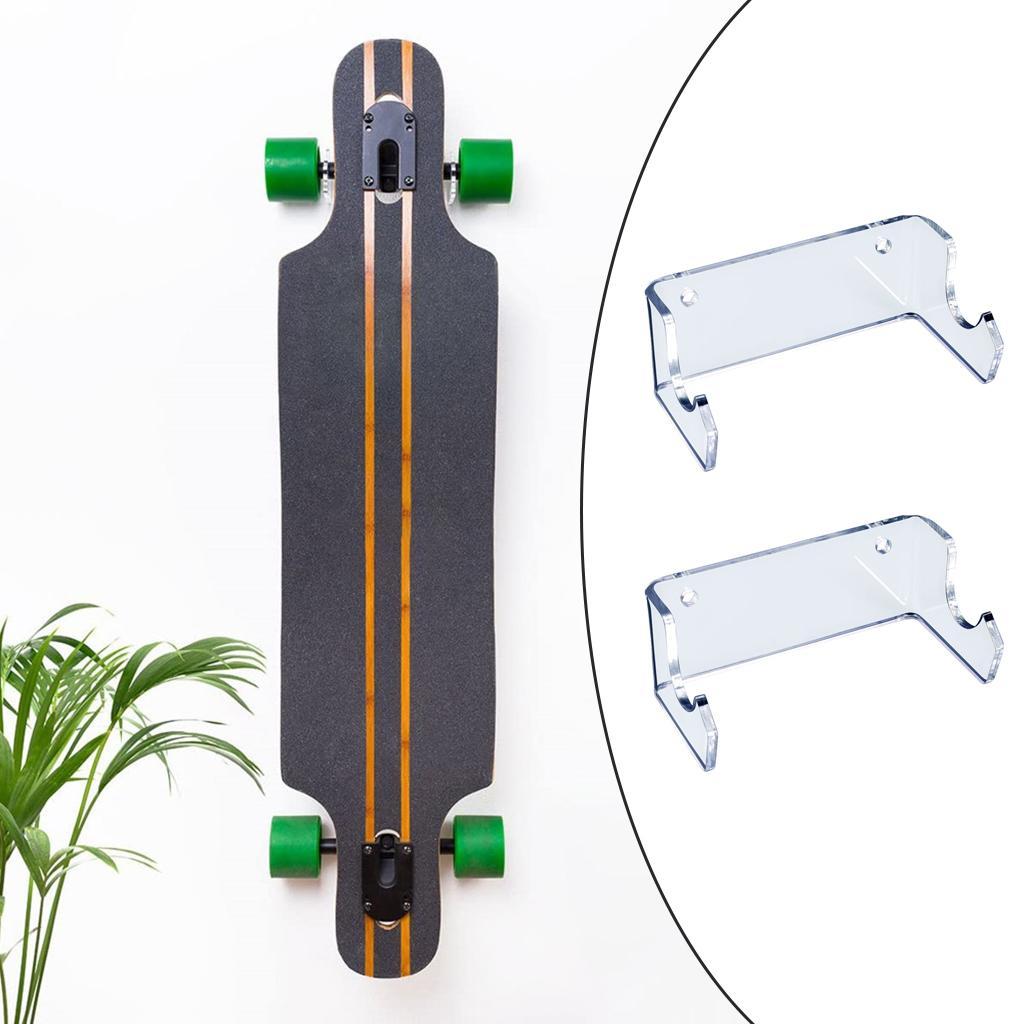 2x Skateboard Display Rack Longboard Hanger with Mounting Screws Transparent