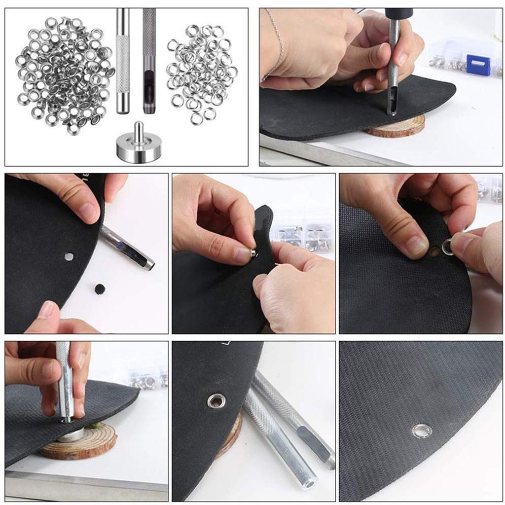 Grommet Kit 100 Sets Grommets Eyelets & 3 Install Tool Kit and Storage Box