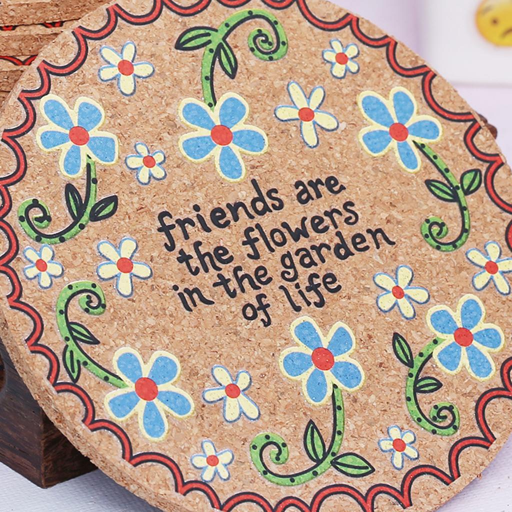 4pcs Natural Cork Drink Coasters Mandala Style Tabletop Mats Anti-Scratch