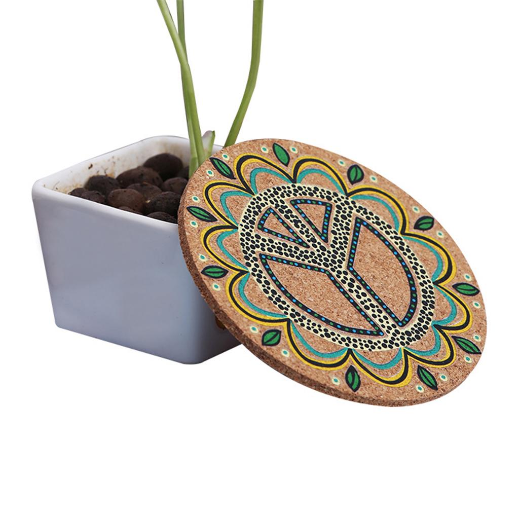 4pcs Natural Cork Drink Coasters Mandala Style Tabletop Mats Anti-Scratch