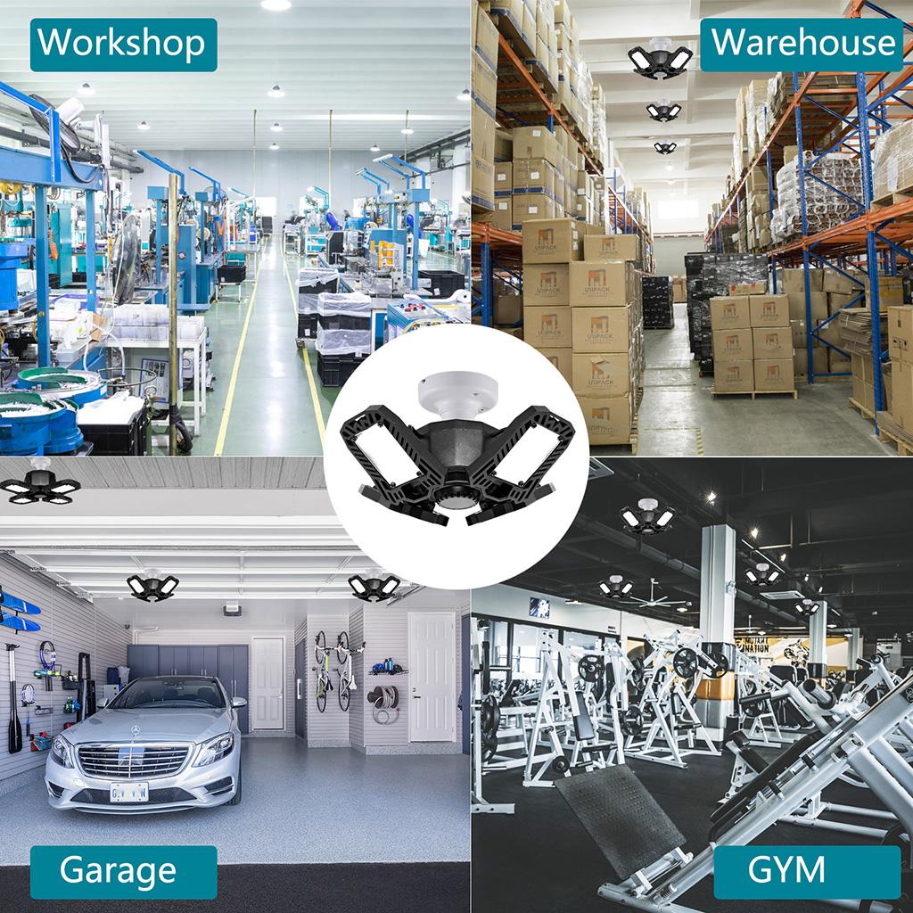 120W LED Garage Lights Bulb Deformable Ceiling Fixture Workshop Lamp 4 Leaf