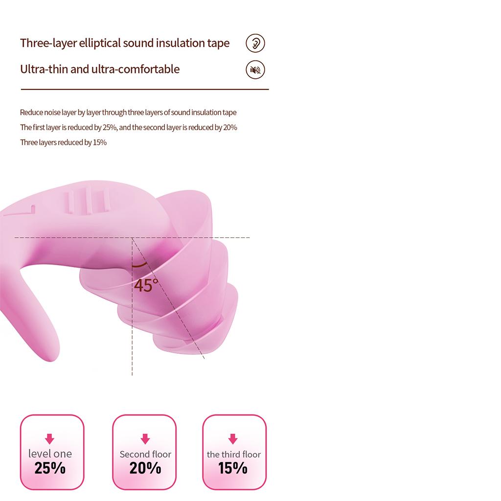 Noise Reduction Ear Plugs Silicone Sound Blocking for Sleep Snoring Swimming Pink