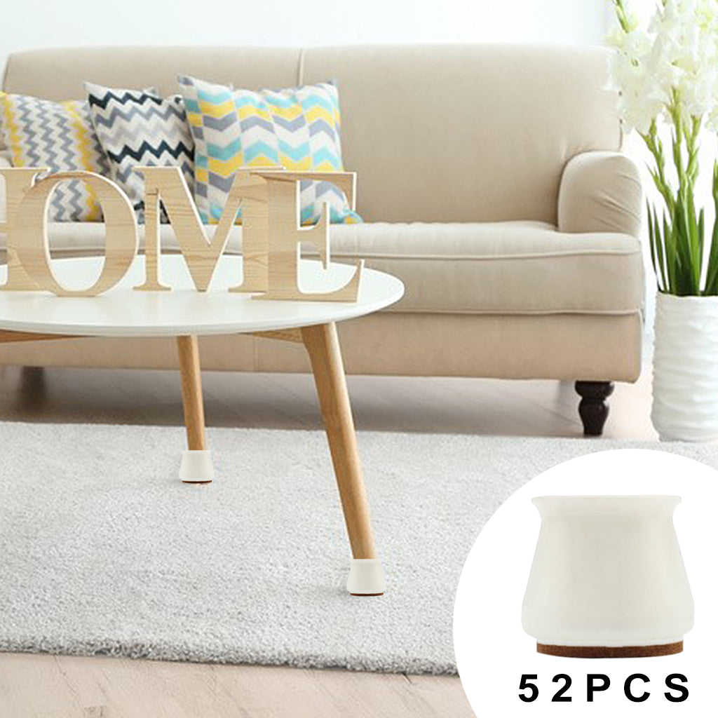 Silicone Table Chair Leg Protection Cover Furniture Feet Pad White 52PCS