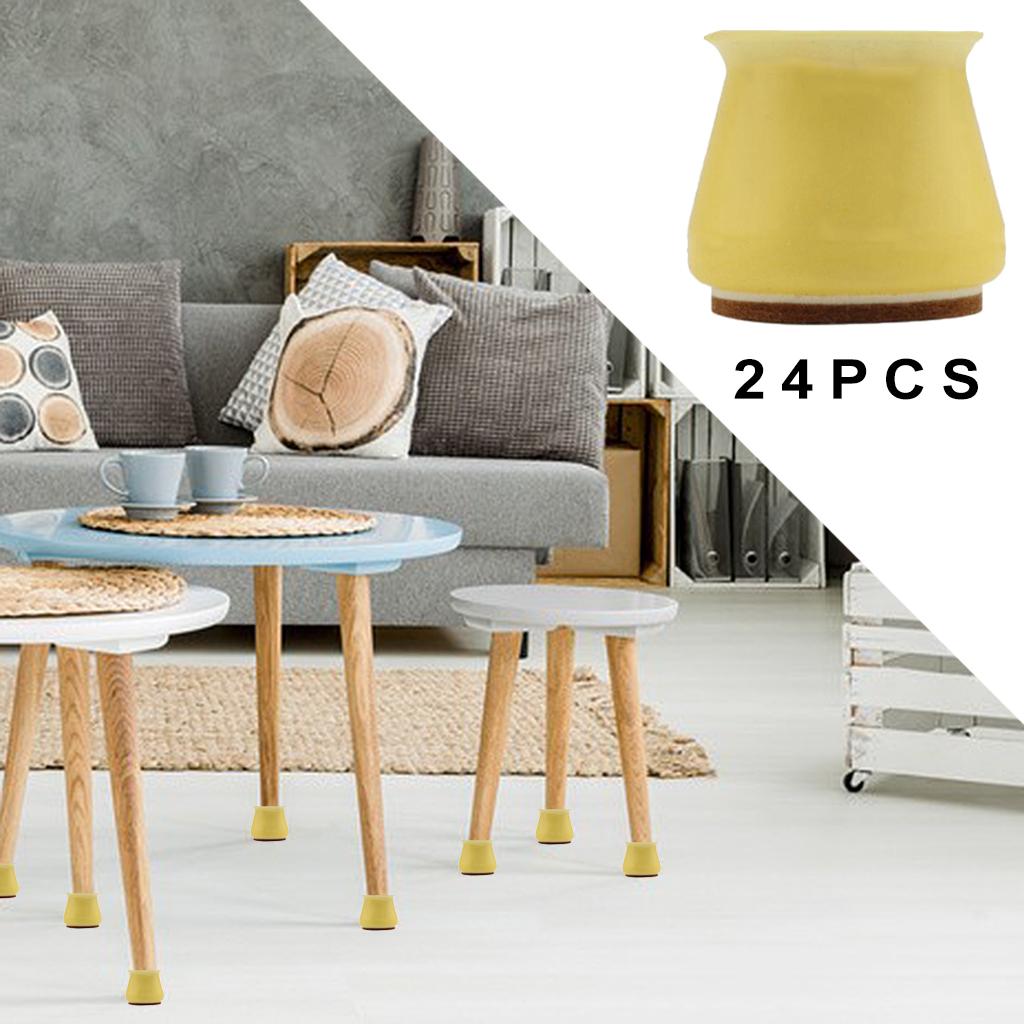 Silicone Table Chair Leg Protection Cover Furniture Feet Pad Yellow 24PCS