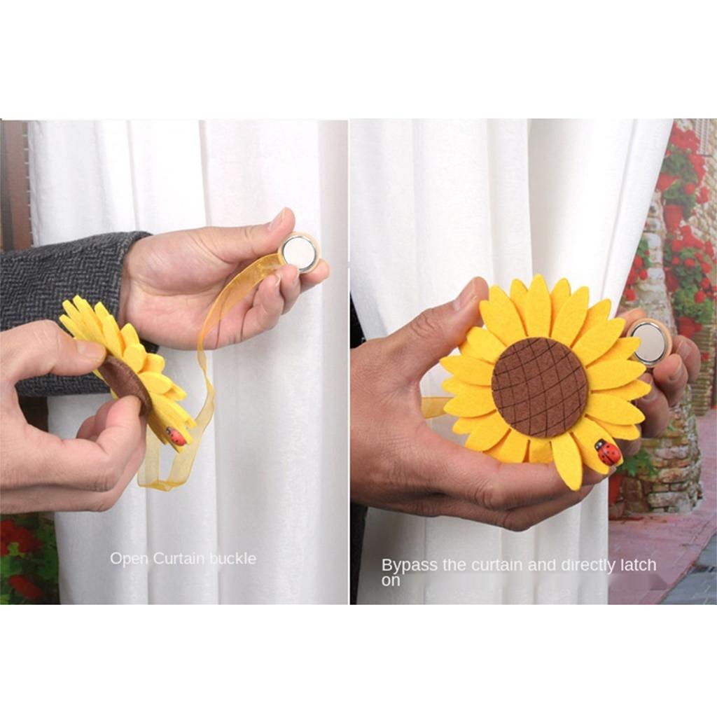 2pcs Curtain Tie Backs Sunflower Magnetic Curtain Tiebacks Clips Magnet Style