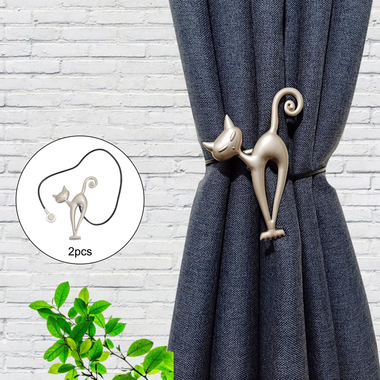 1Pairs Cat Curtain Tiebacks Magnetic Drape Holders Holdbacks Silver