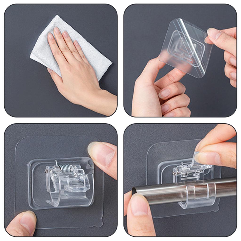 10pcs Curtain Rod Holder Drapery Hook ABS Wall Bracket Towel Rod Fixed Home transparent