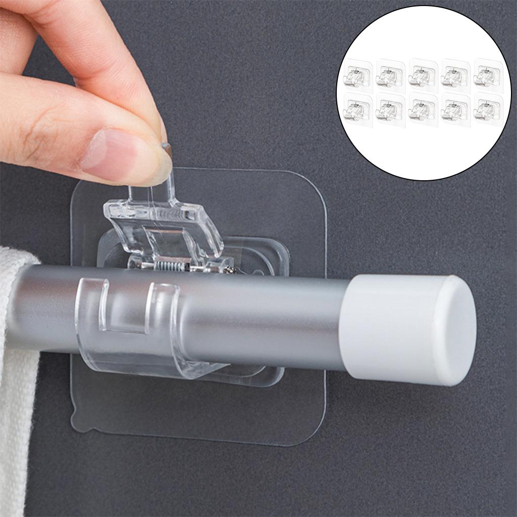 10pcs Curtain Rod Holder Drapery Hook ABS Wall Bracket Towel Rod Fixed Home transparent