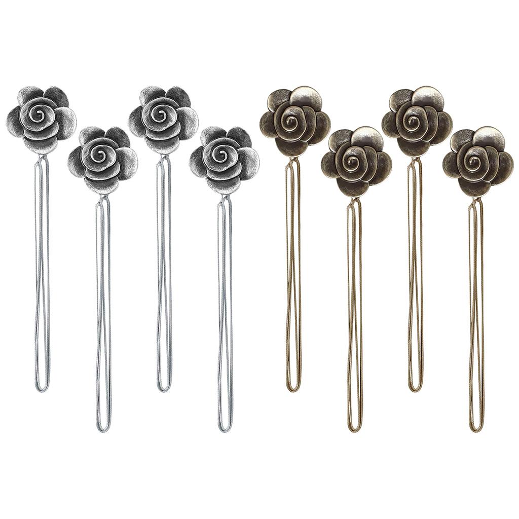 4x Flower Curtain Tiebacks Hooks Holder Buckles Drapery Holdback Black