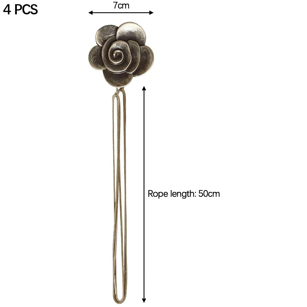 4x Flower Curtain Tiebacks Hooks Holder Buckles Drapery Holdback Coffee