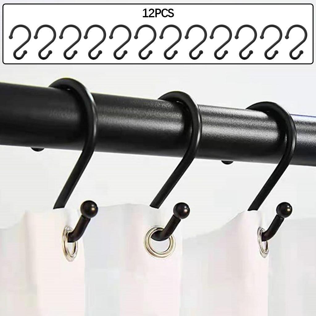 Set of 12 S Shower Curtain Hooks Rings Hanging Clothing Work Shop Office black