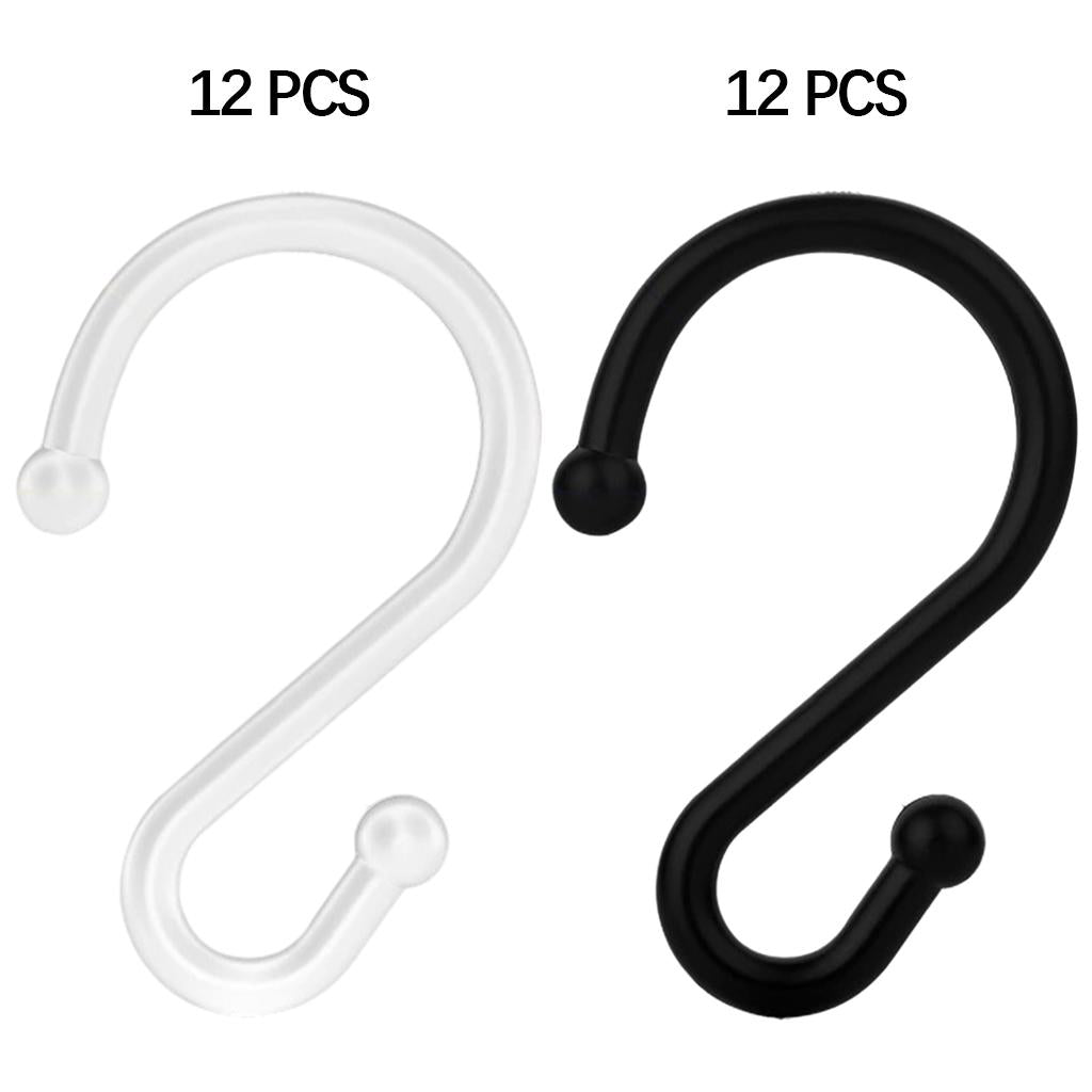 Set of 12 S Shower Curtain Hooks Rings Hanging Clothing Work Shop Office black