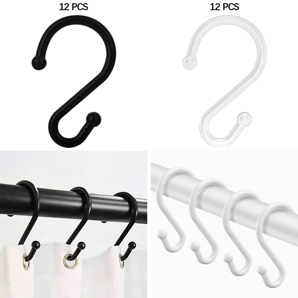 Set of 12 S Shower Curtain Hooks Rings Hanging Clothing Work Shop Office black