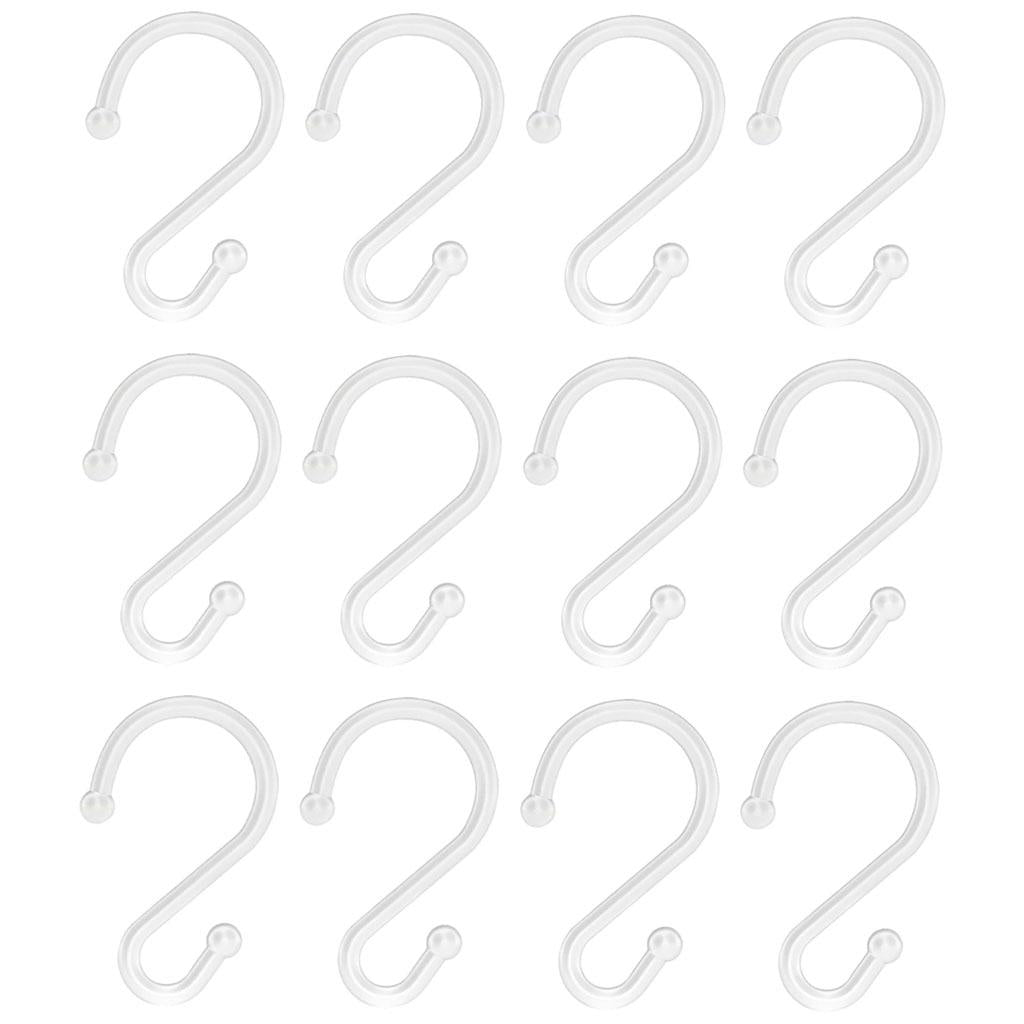 Set of 12 S Shower Curtain Hooks Rings Hanging Clothing Work Shop Office white