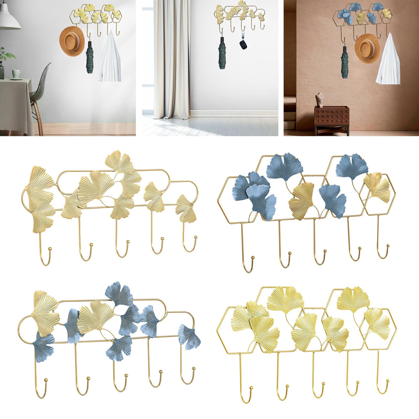 Ginkgo Leaf Hook Wall Hanger Scarf Umbrellas Entrance Porch Organize Rack Gold Hex