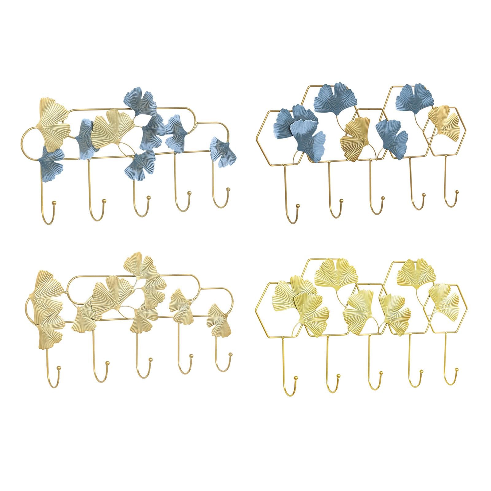 Ginkgo Leaf Hook Wall Hanger Scarf Umbrellas Entrance Porch Organize Rack Gold Hex