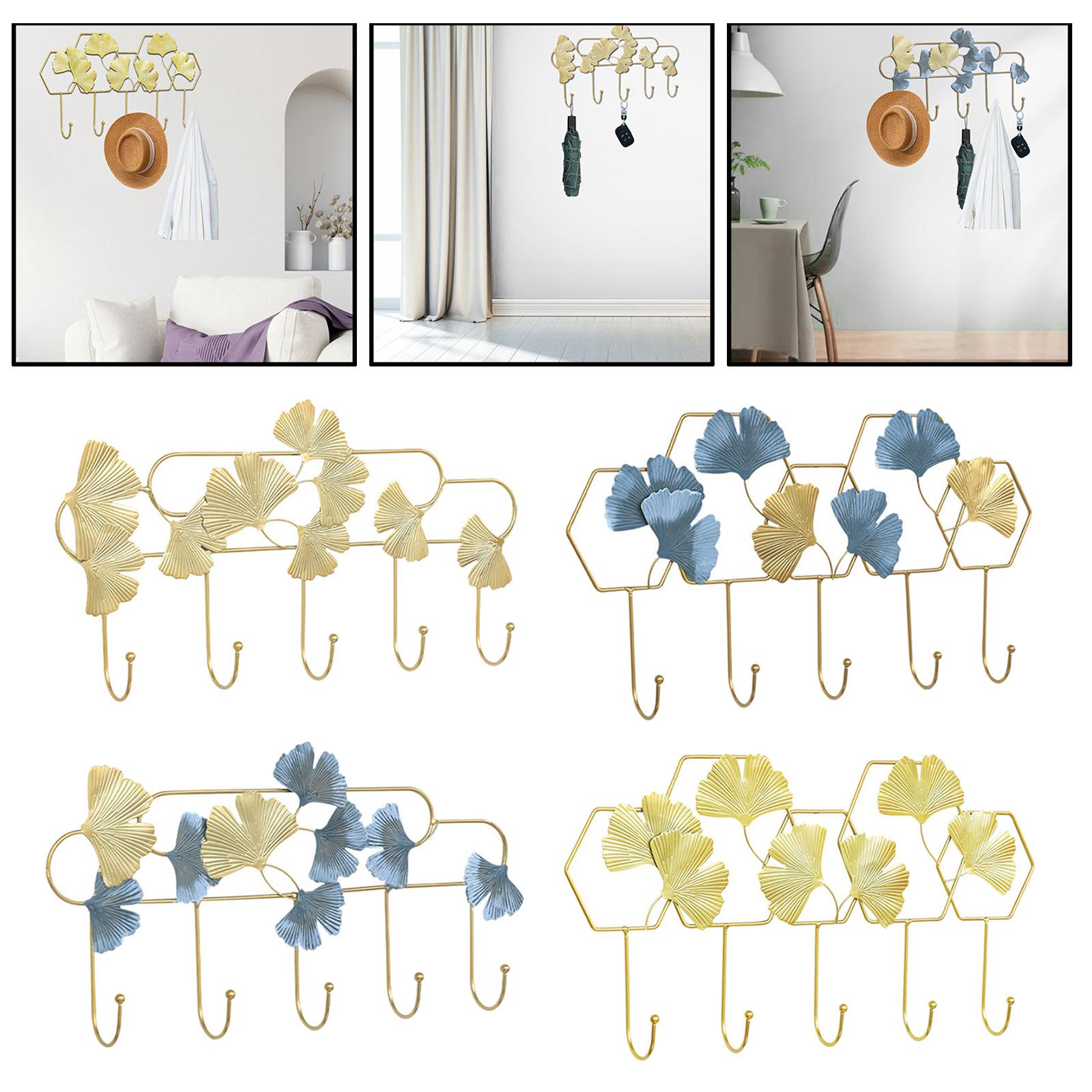Ginkgo Leaf Hook Wall Hanger Scarf Umbrellas Entrance Porch Organize Rack Gold Hex