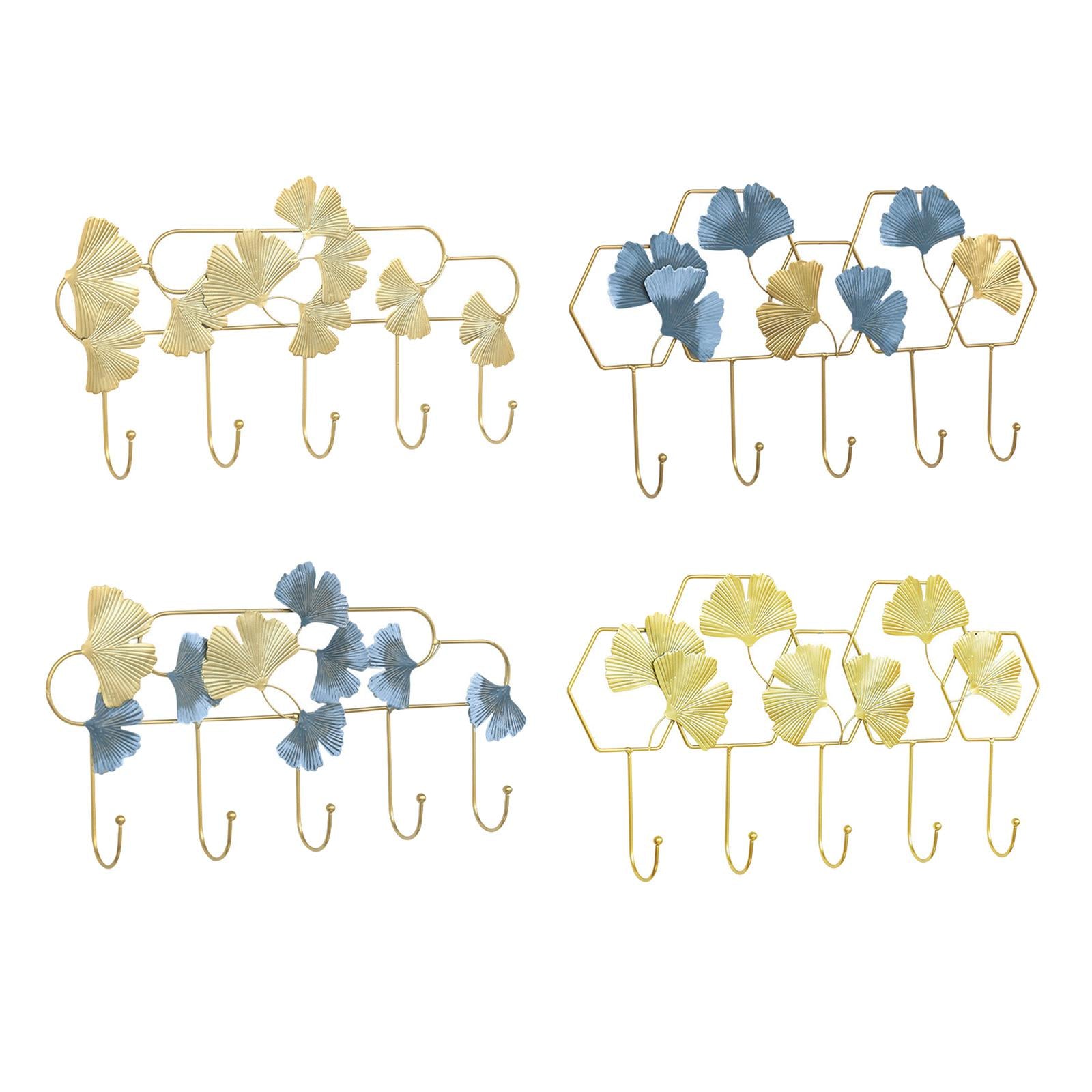 Ginkgo Leaf Hook Wall Hanger Scarf Umbrellas Entrance Porch Organize Rack Gold Hex