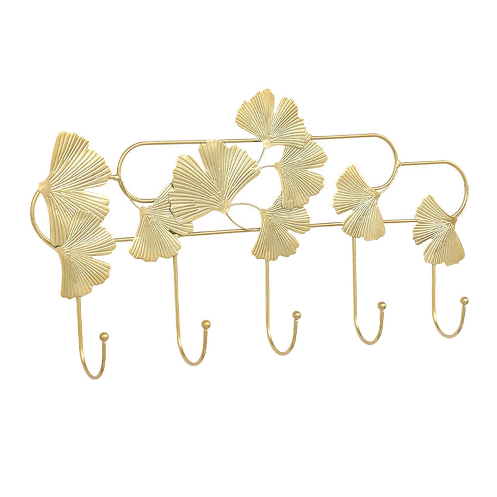 Ginkgo Leaf Hook Wall Hanger Scarf Umbrellas Entrance Porch Organize Rack Gold Round