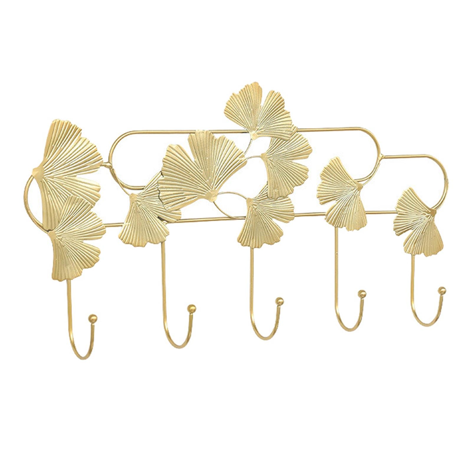 Ginkgo Leaf Hook Wall Hanger Scarf Umbrellas Entrance Porch Organize Rack Gold Round