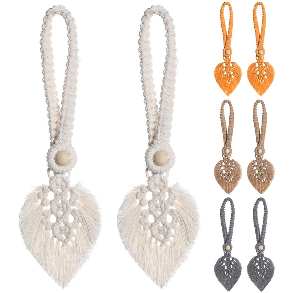Boho Leaf Curtain Tie Rope Woven Tassel for Home Bedroom Living Room Decor Beige