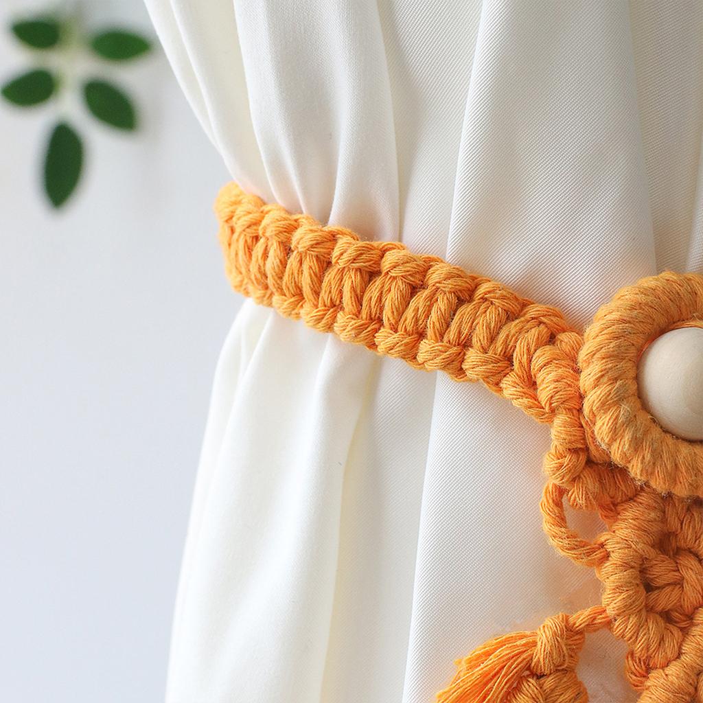 Boho Leaf Curtain Tie Rope Woven Tassel for Home Bedroom Living Room Decor Yellow