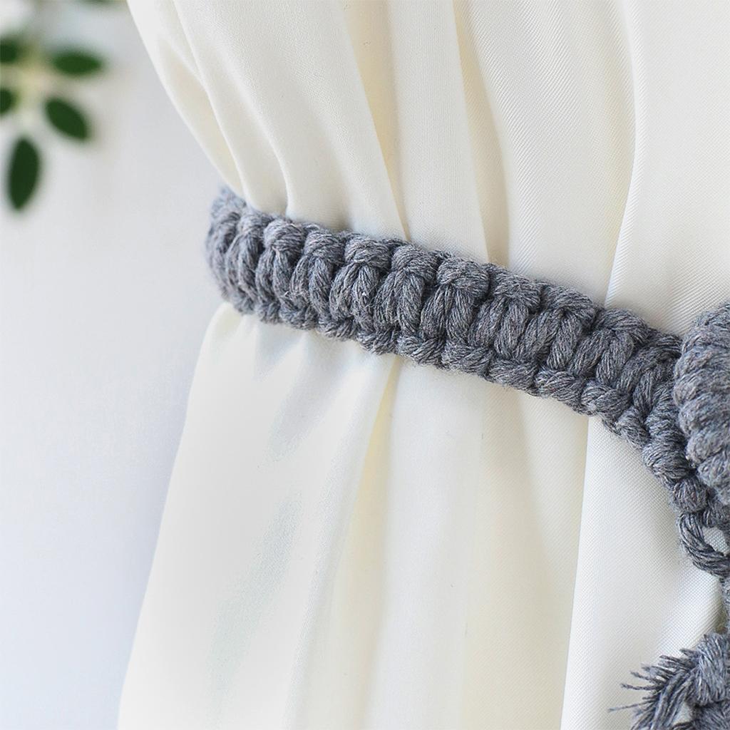 Boho Leaf Curtain Tie Rope Woven Tassel for Home Bedroom Living Room Decor Grey