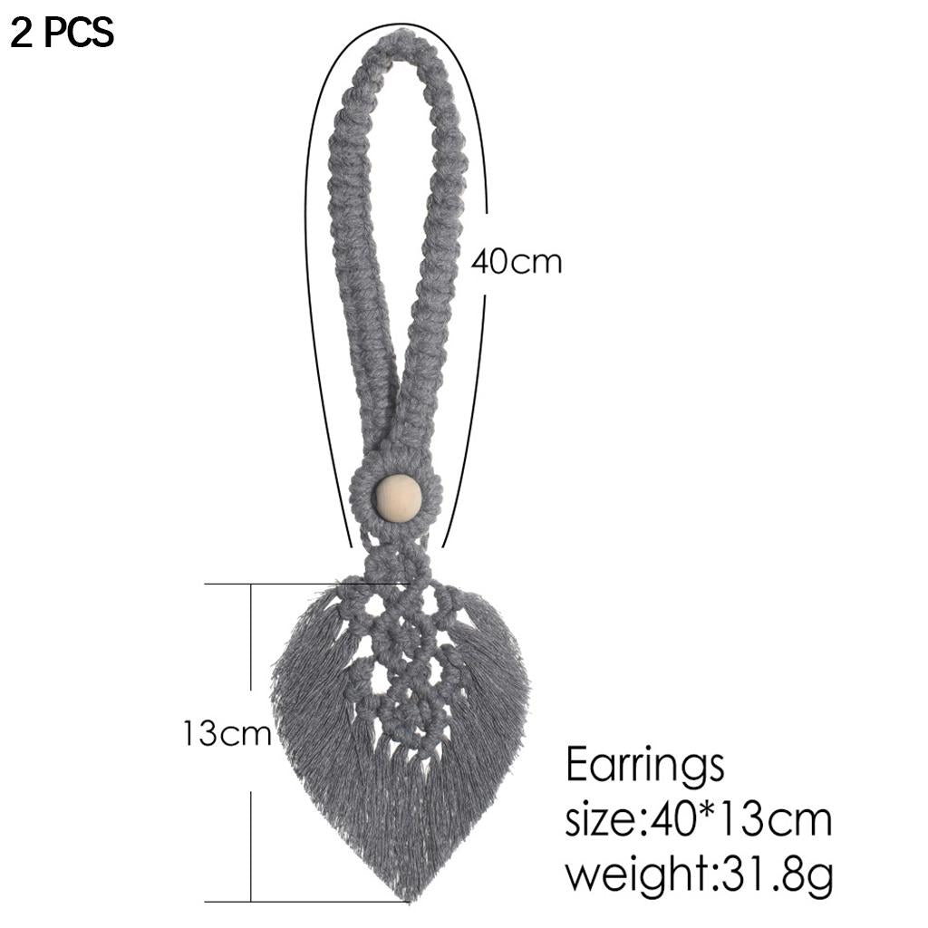 Boho Leaf Curtain Tie Rope Woven Tassel for Home Bedroom Living Room Decor Grey