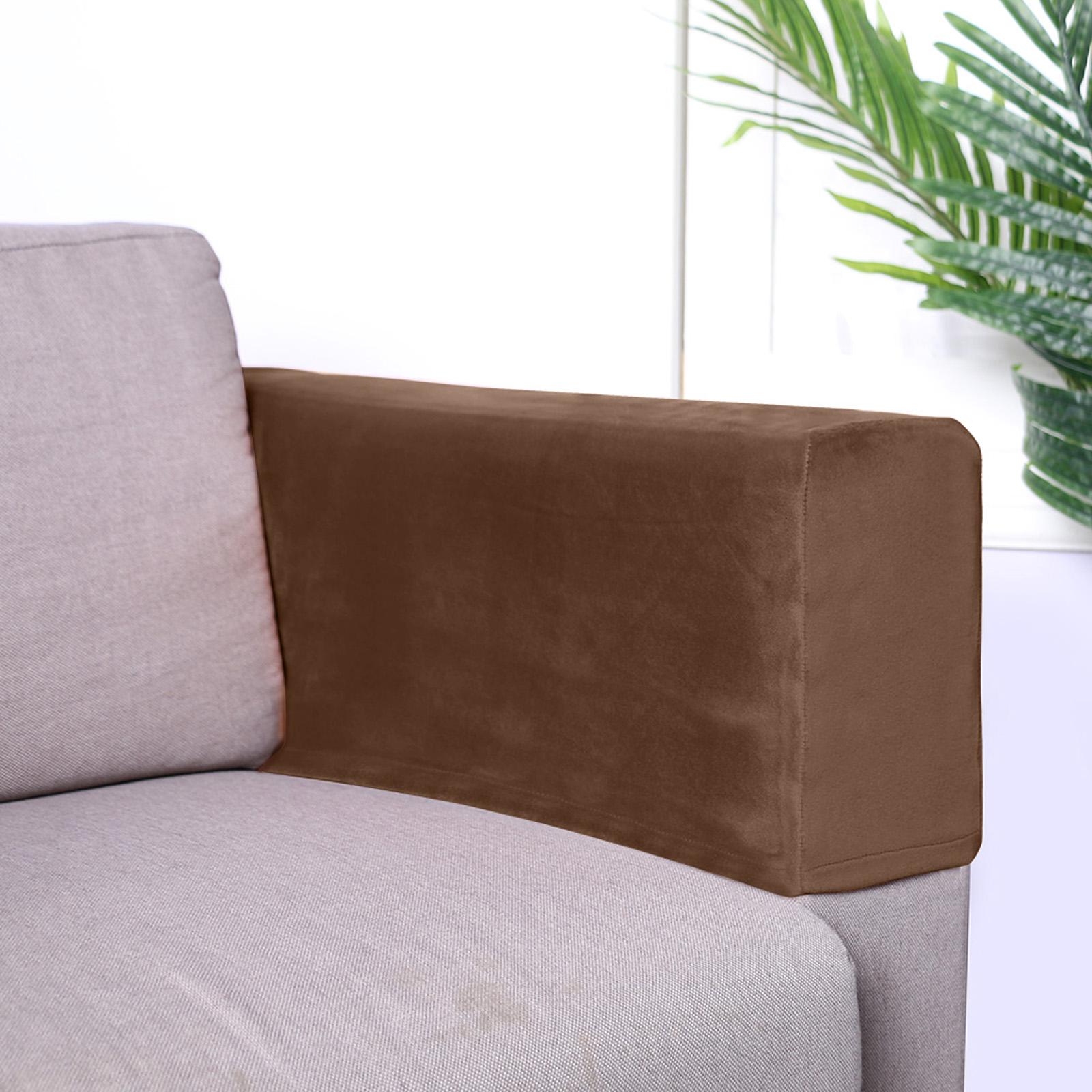 2pcs Sofa Armrest Cover Thickened Stretch Couch Arm Protector Removable Khaki