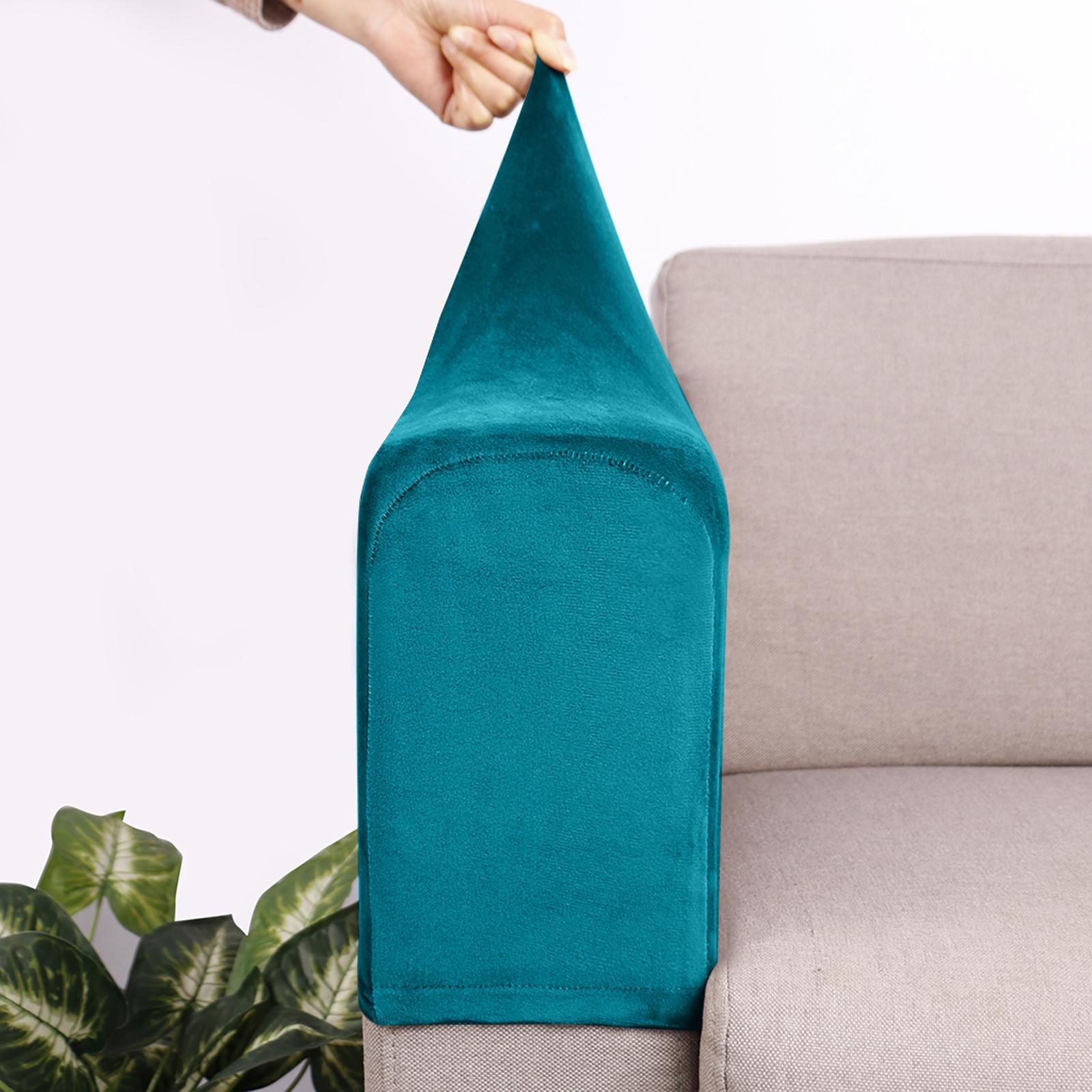 2pcs Sofa Armrest Cover Thickened Stretch Couch Arm Protector Removable Peacock Blue