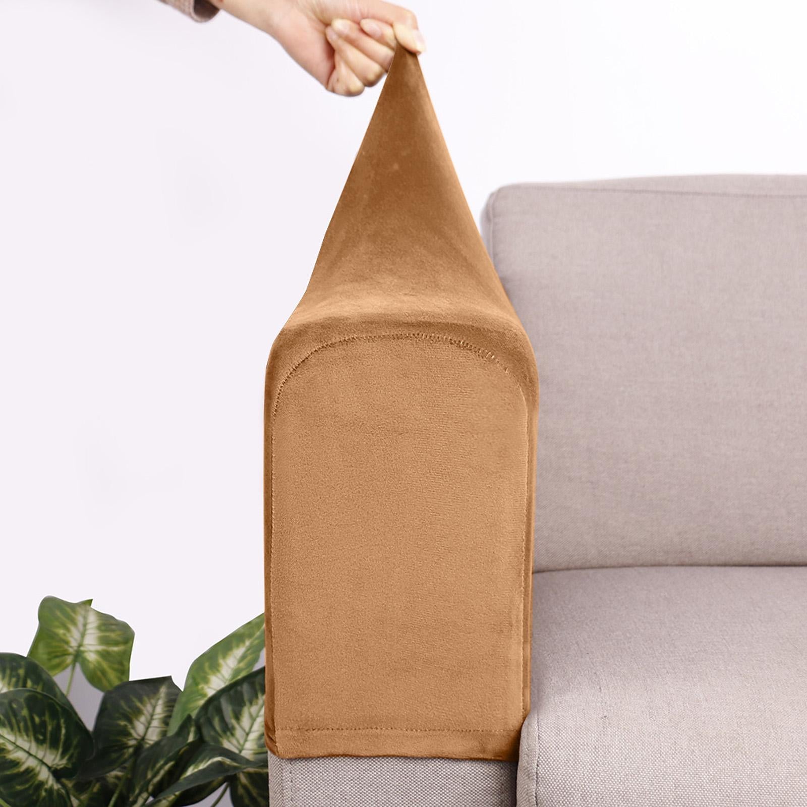 2pcs Sofa Armrest Cover Thickened Stretch Couch Arm Protector Removable Camel