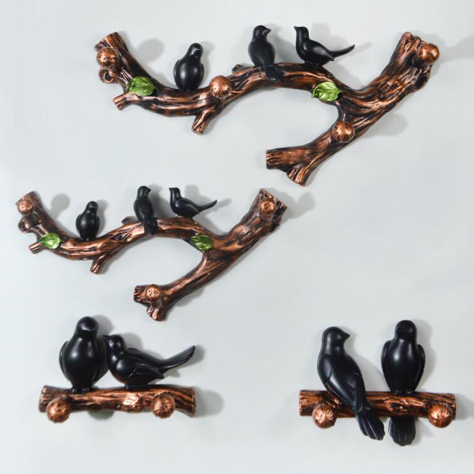 Birds On Tree Branch Hanger Home Decorative Jewelry Bedroom Closet Entryway Snuggling Metallic