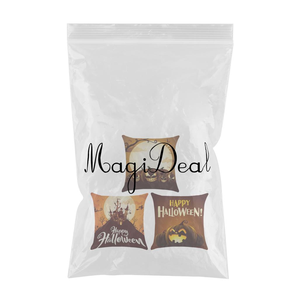 3pcs Soft Linen Pillowcase Halloween Lantern Bedroom Living Room Decor Brown