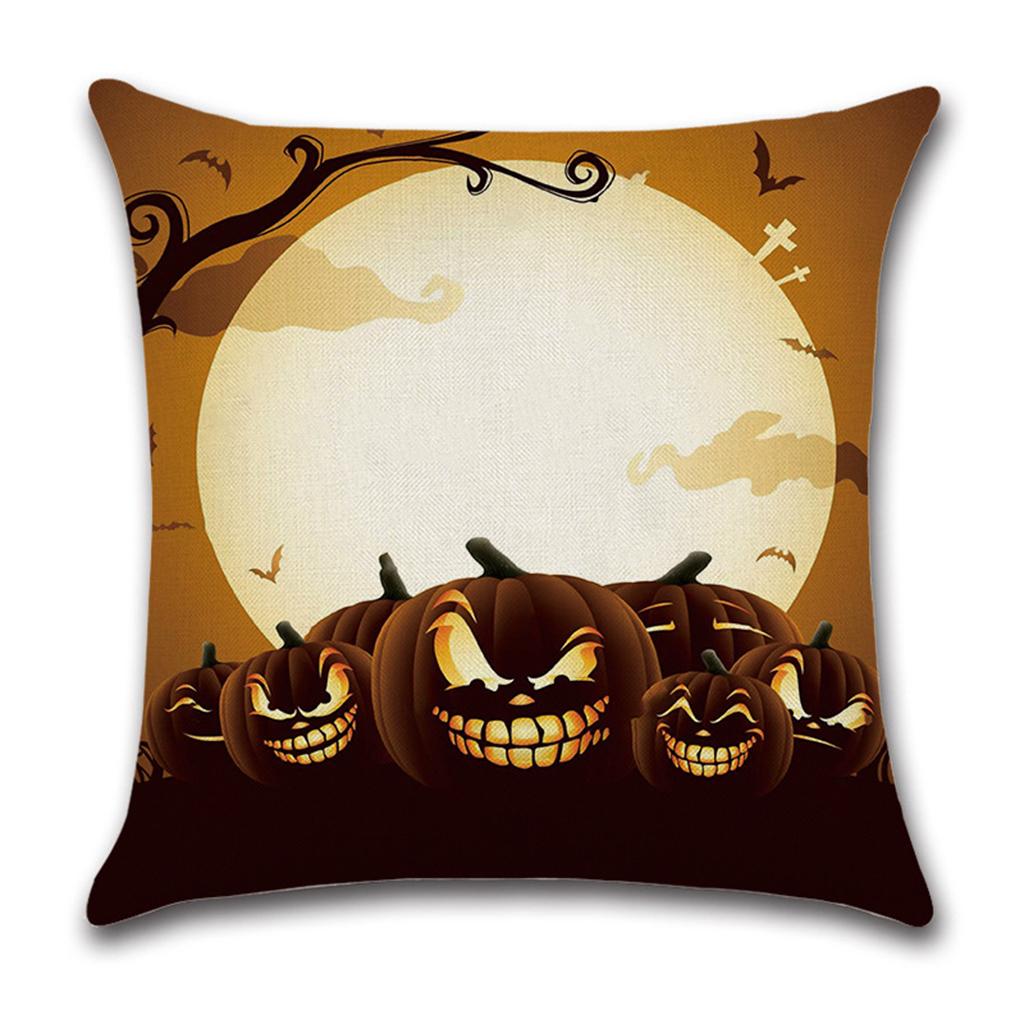 3pcs Soft Linen Pillowcase Halloween Lantern Bedroom Living Room Decor Brown