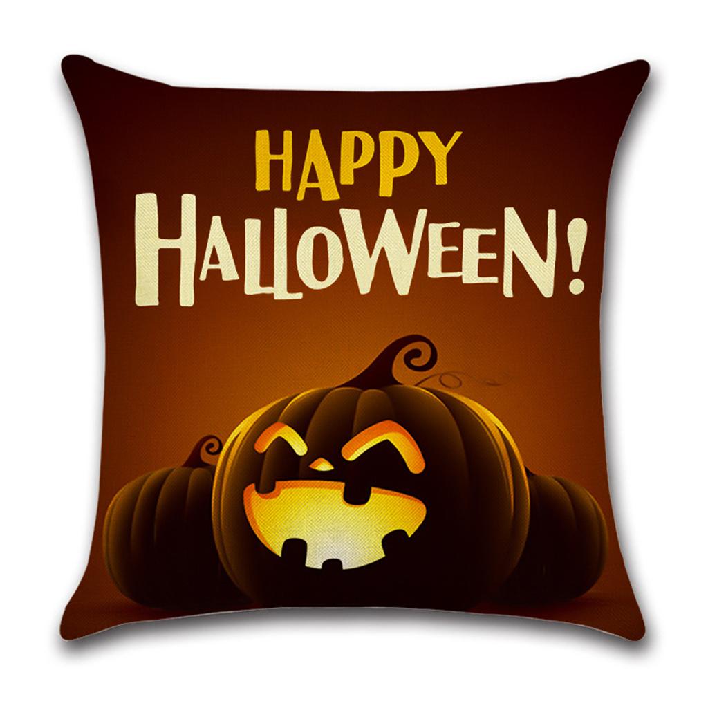 3pcs Soft Linen Pillowcase Halloween Lantern Bedroom Living Room Decor Brown